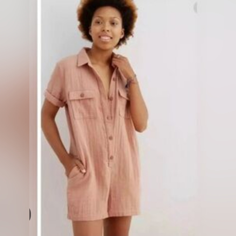 Aerie AE Softest Utility Gauze Waffle Linen Romper Tan Jumpsuit Size Medium
